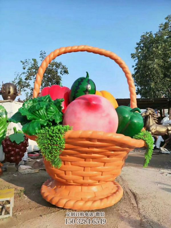果篮雕塑供给，中式工艺，仿真果篮雕塑精品